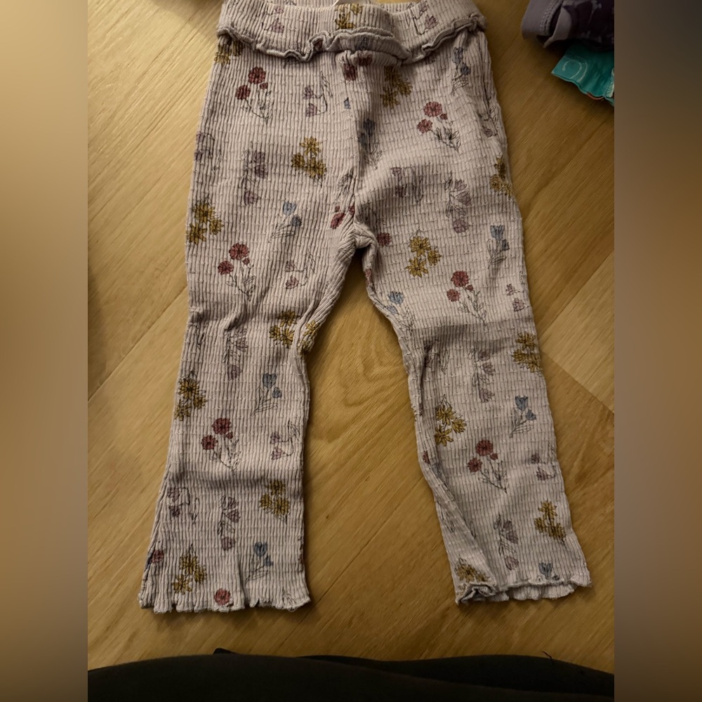 Zara 2T Lilac Floral Ribbed Pants